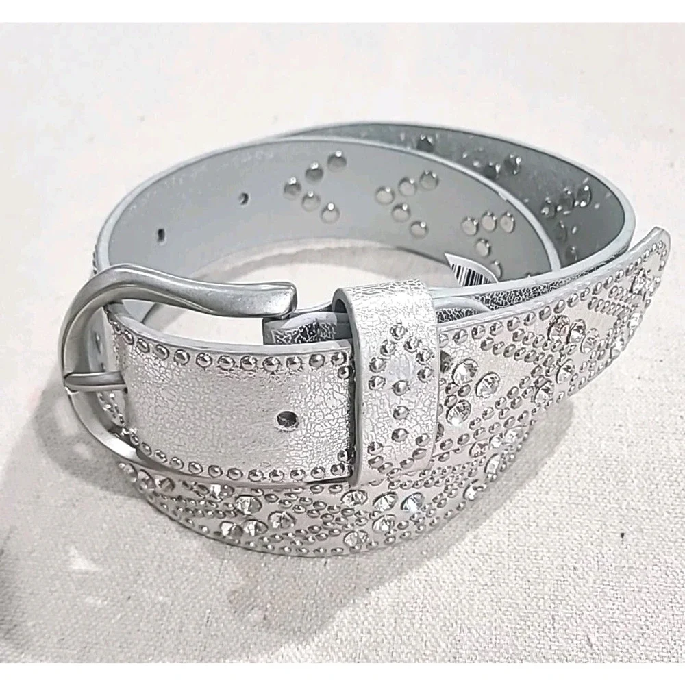 BKE Metallic Chevron Belt Silver Rhinestone Cowgirl Bling Rodeo Glam Size S